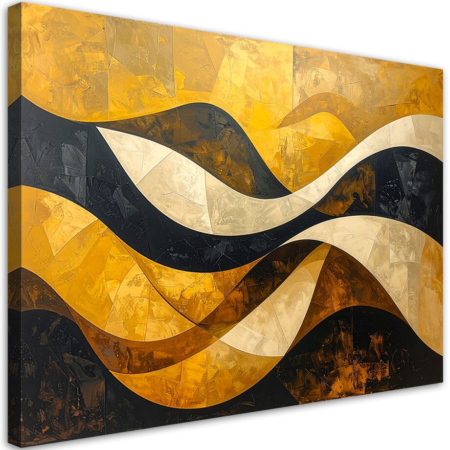 Obraz do salonu sypialni biura loftu, Abstrakcja linie kształty zółty czarny złoty
