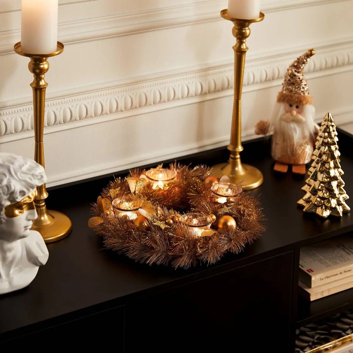 Stroik świąteczny na 4 świece złoty Ø 33 cm