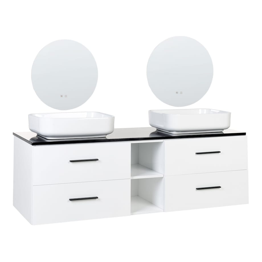 Zestaw mebli łazienkowych z podwójną umywalką i lustrami biały PILAR