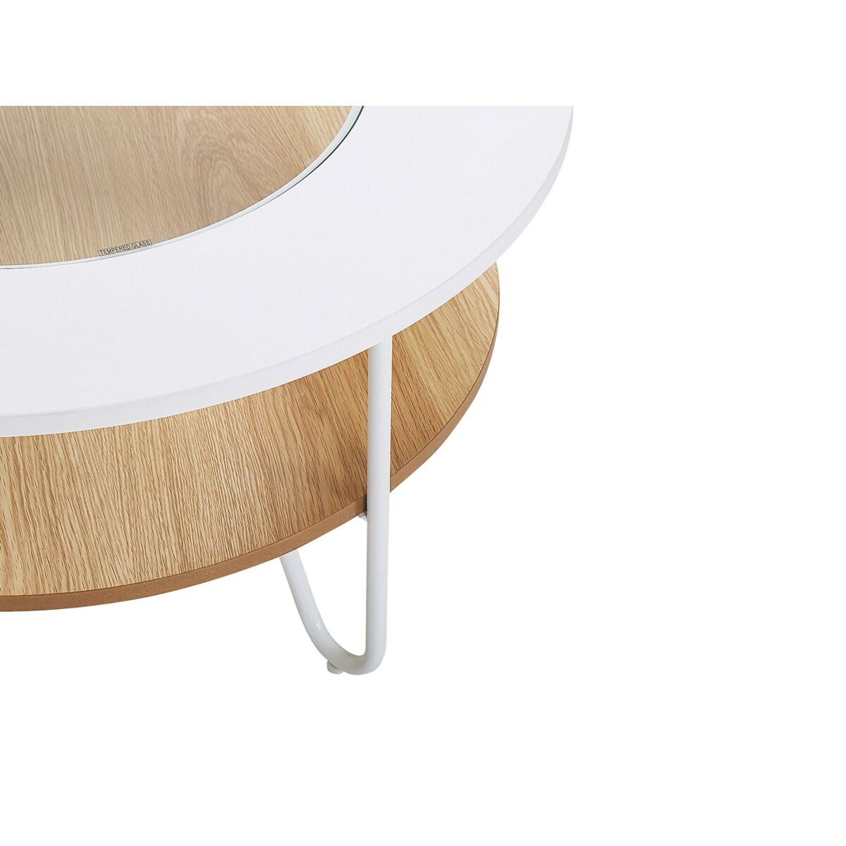 Stolik kawowy z półką biały z jasnym drewnem CHICO