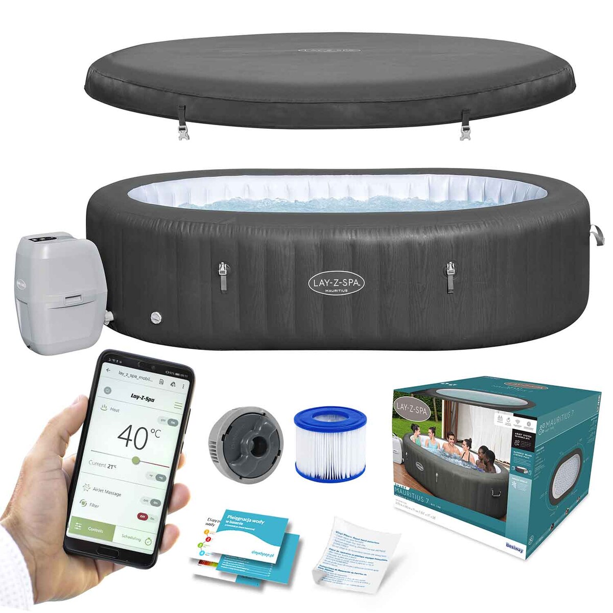 Dmuchane SPA ogrodowe Bestway AirJet Mauritius WiFi aplikacja 7os.