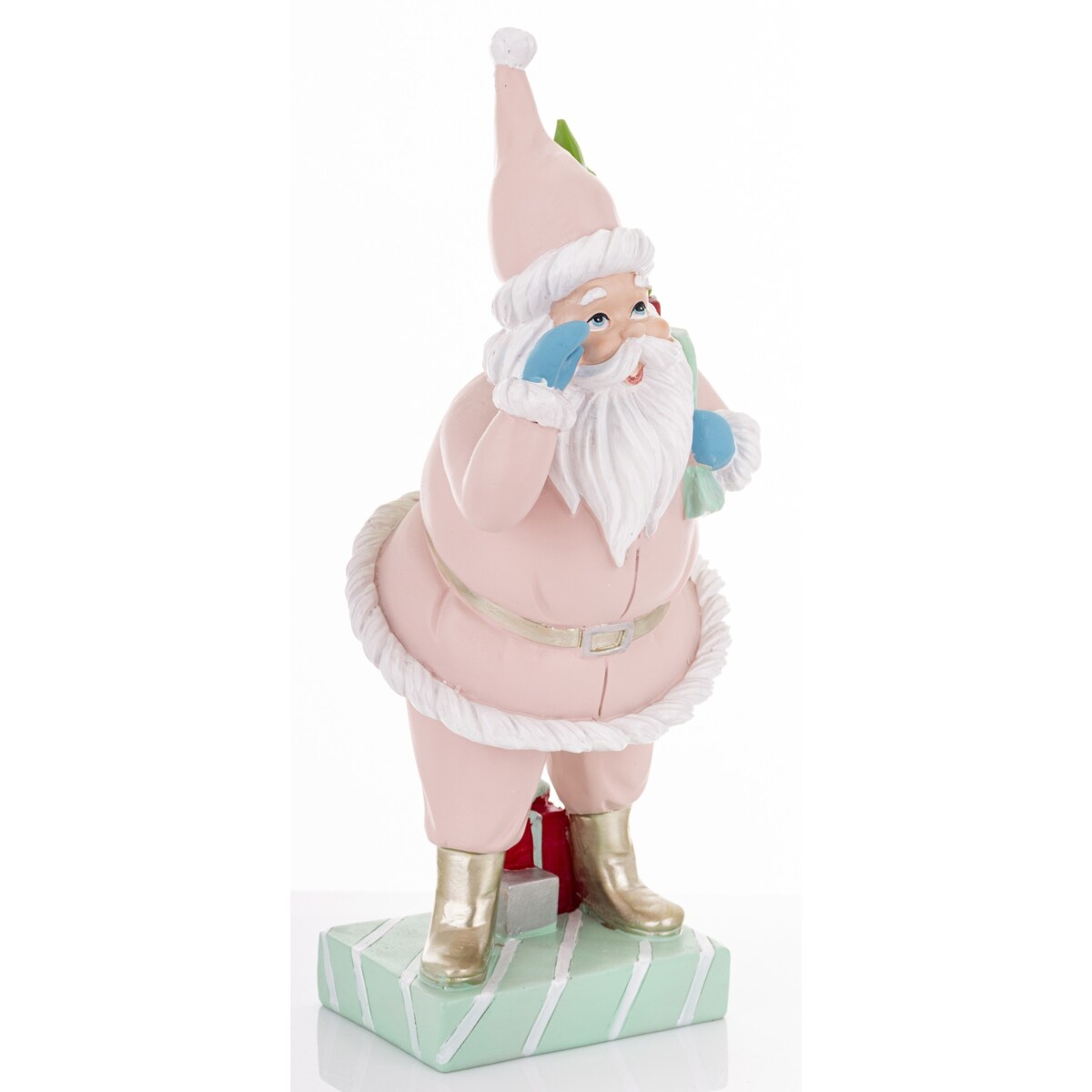 Święty Mikołaj w różowym ubraniu i z niebieskim workiem 40x17x17 cm