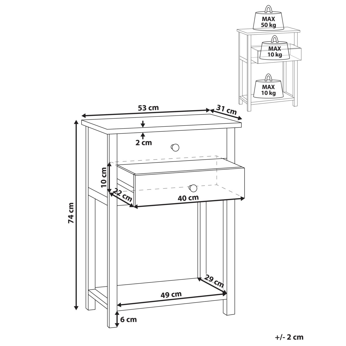 Konsola 2 szuflady 53 cm jasne drewno SALTON
