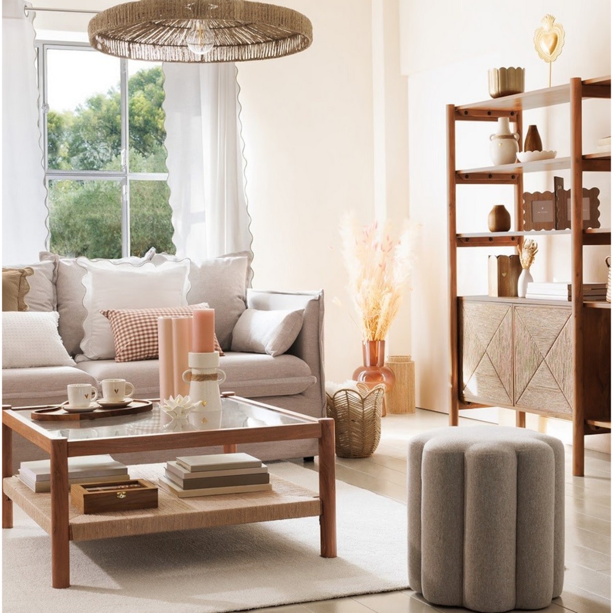 Stolik kawowy drewno akacji z plecionką 80x80 cm