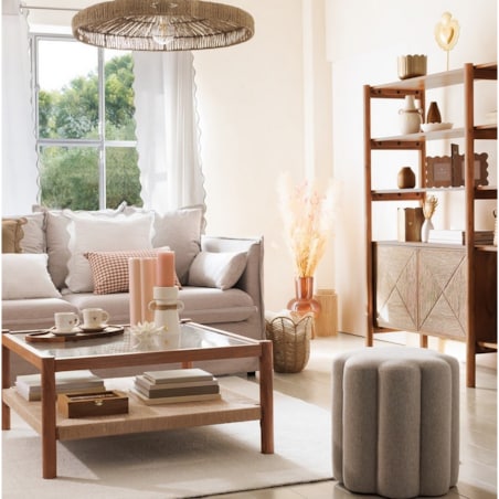 Stolik kawowy drewno akacji z plecionką 80x80 cm