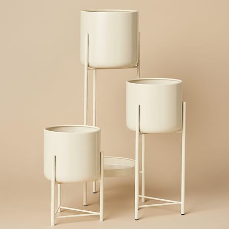 Kwietnik metalowy loftowy z 4 osłonkami 60/45/30x19/17x19/17 cm NARDO-2 biały