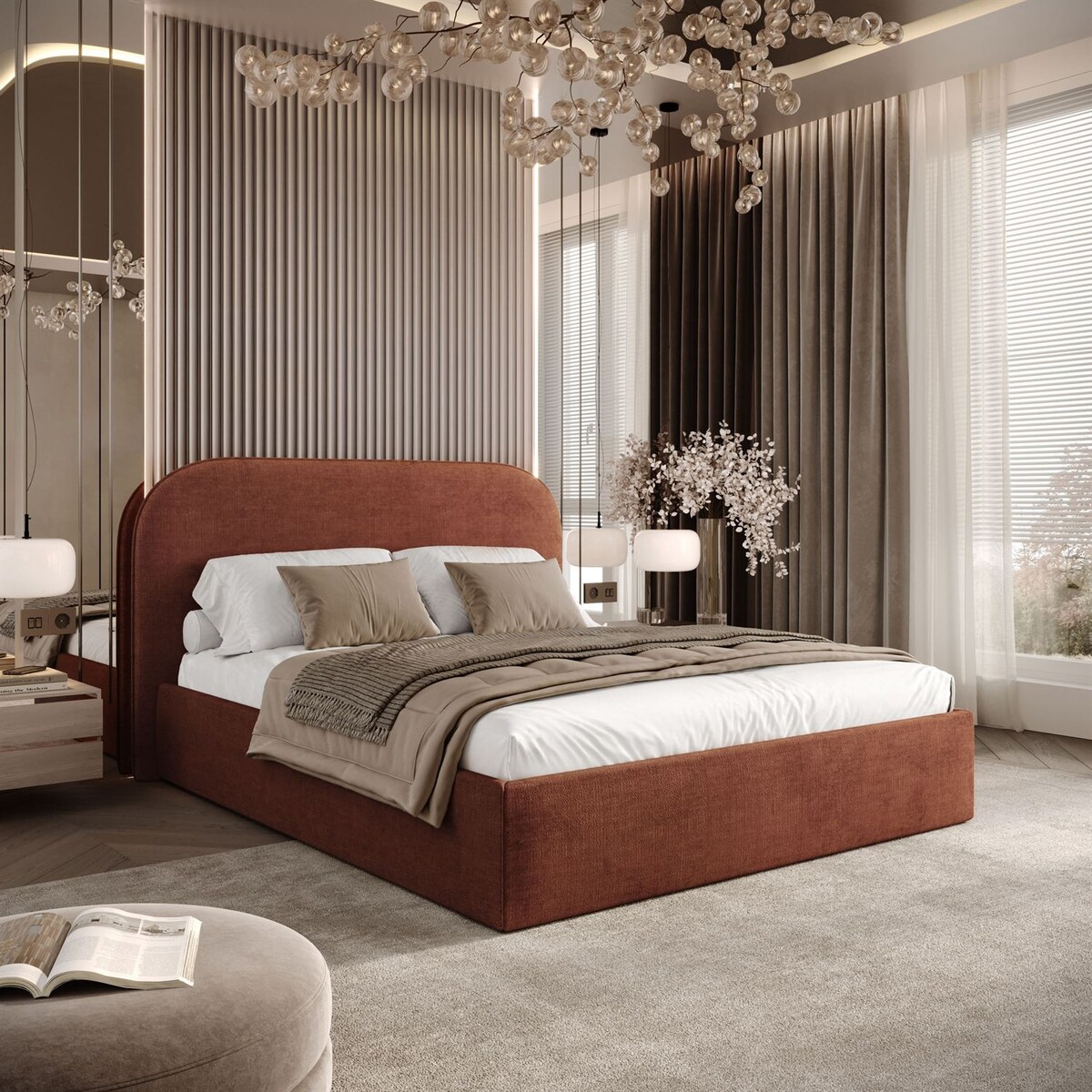 Łóżko tapicerowane OLIMPIA, pojemnik na pościel, s34, 160x200, Perfect Harmony 52