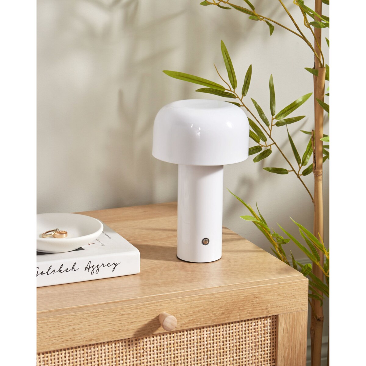 Bezprzewodowa lampa stołowa metalowa biała BESOS