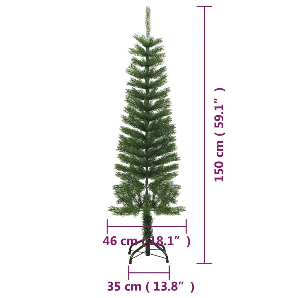 vidaXL Sztuczna, smukła choinka ze stojakiem, 150 cm, PE