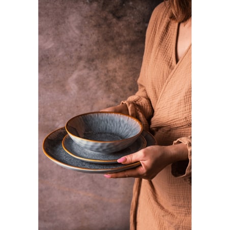 Serwis obiadowy Aokari niebiesko-biały na 12 osób 36 szt. Nowoczesny Do zmywarki Komplet talerzy