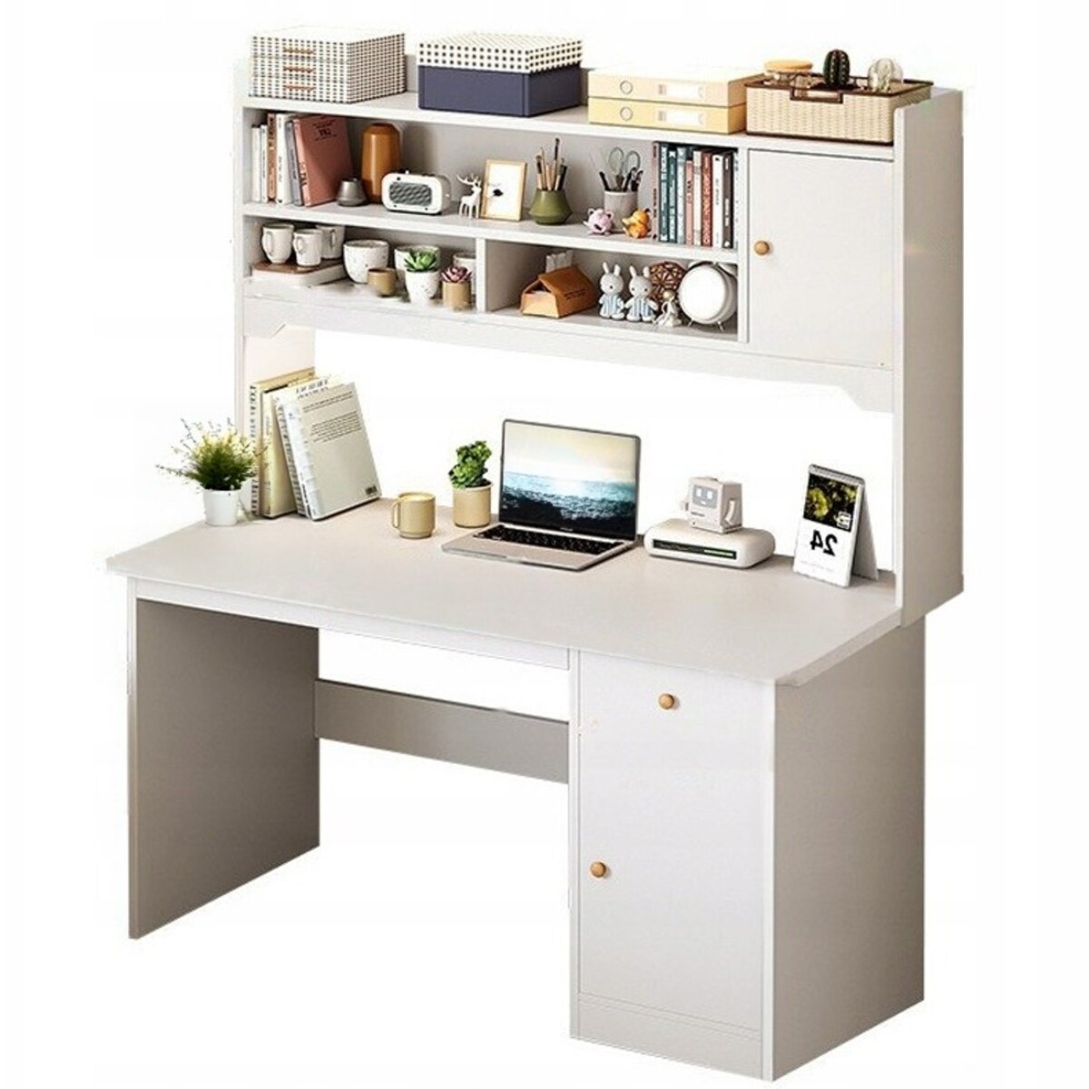 Biurko komputerowe białe loft pod laptop stolik z regałem gamingowe duże