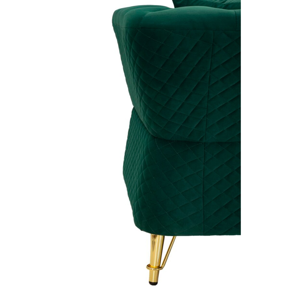 Sofa Emy, kolor zielony i złoty, poliester, drewno eukaliptusowe, drewno sosnowe, sklejka i metal, 162 x 83 x 76 cm, do salonu, Mauro Ferretti