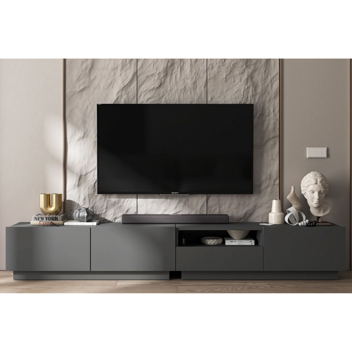 Szafka RTV Loft Stojąca / Wisząca Grafit MAT Komoda RTV Szuflada 240 cm