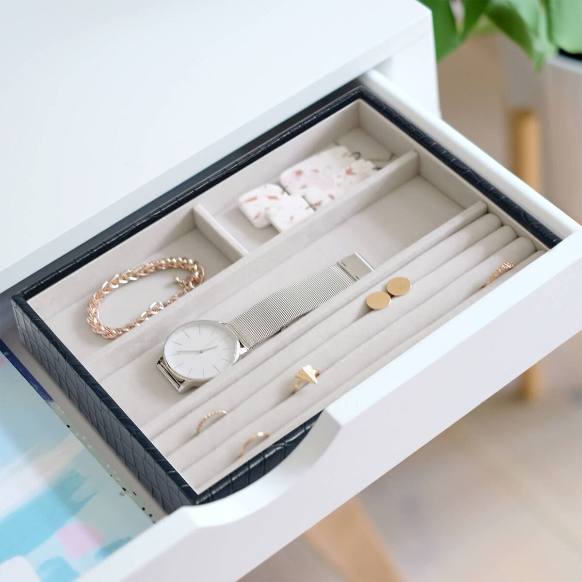 Szkatułka na biżuterię Stackers Croc 4 komorowa classic granatowa