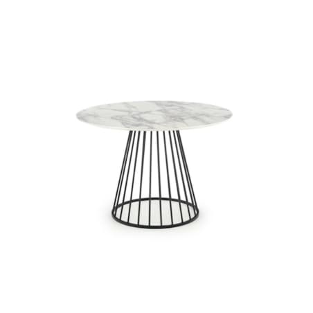STÓŁ OKRĄGŁY Dabro 110 cm biały MARMUROWY WZÓR stalowe nogi