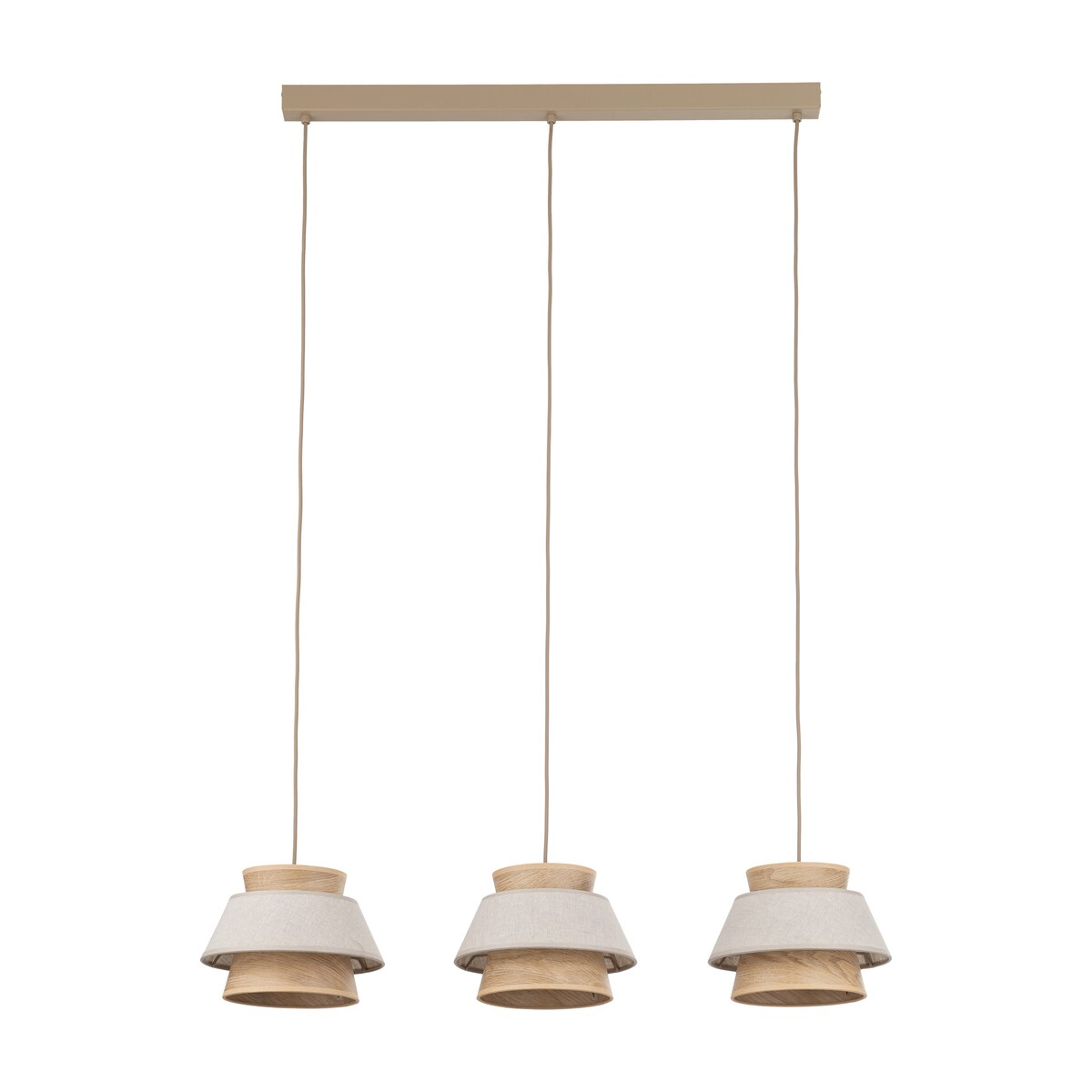 Lampa Wisząca Belka Tk Lighting Kalum Len Fornir 3Xe27 Skandynawski, Boho, Japandi