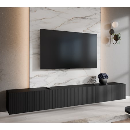 Szafka RTV RIO 300 cm zamknięta pod telewizor, ryflowana- czarna