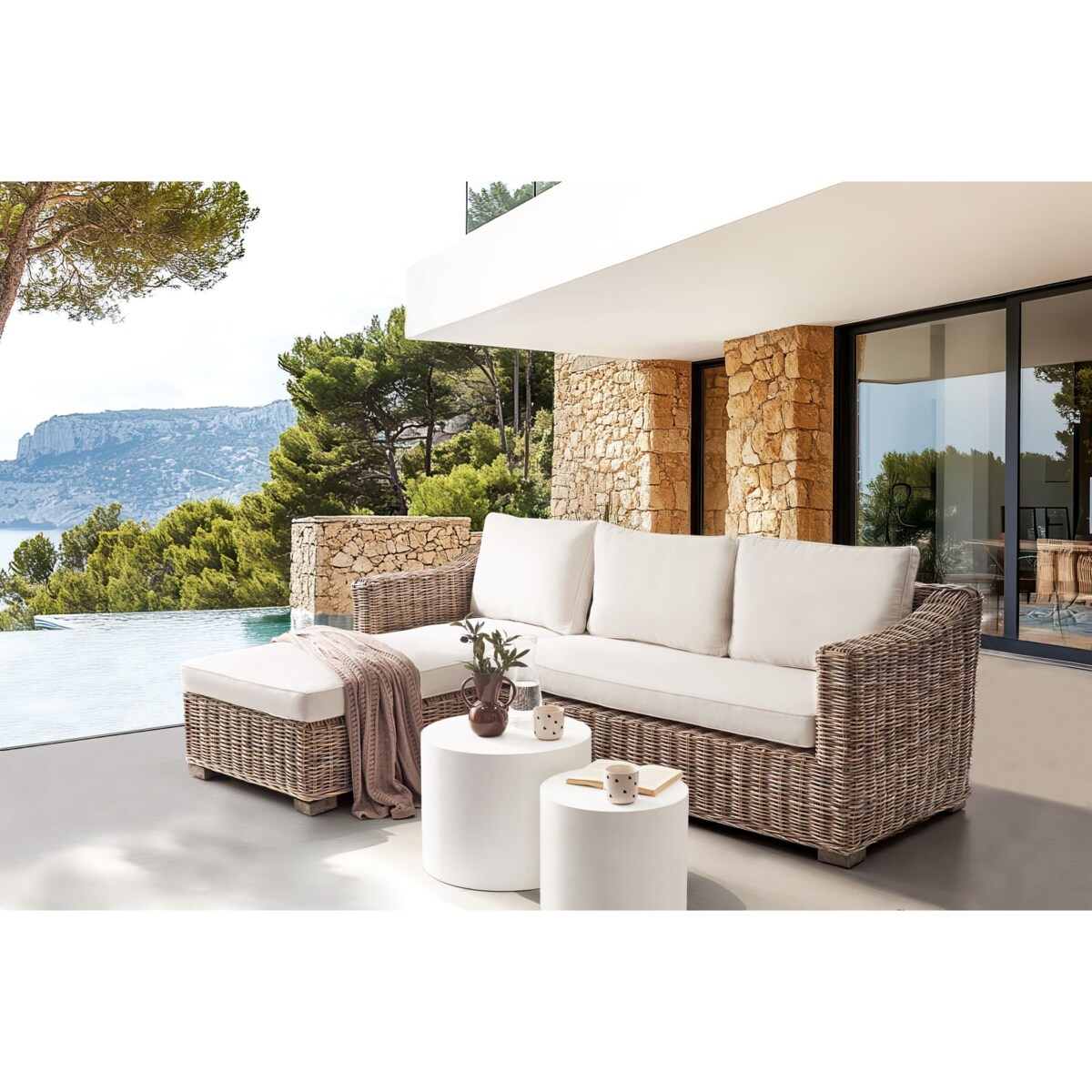 Sofa ogrodowa rattanowa szara VALLETRI