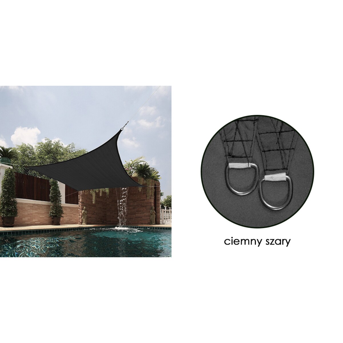 Żagiel Przeciwsłoneczny Ogrodowy Wodoodporny 3X3 M Ciemny Szary Zacieniacz