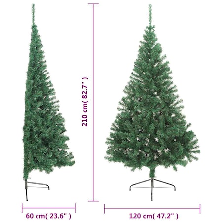 vidaXL Sztuczna choinka ze stojakiem, połówka, zielona, 210 cm, PVC