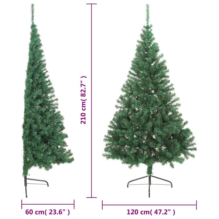 vidaXL Sztuczna choinka ze stojakiem, połówka, zielona, 210 cm, PVC