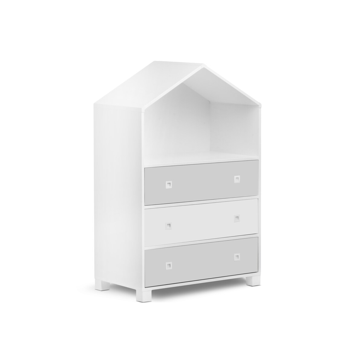 KONSIMO MIRUM Szara komoda w kształcie domku dla chłopca