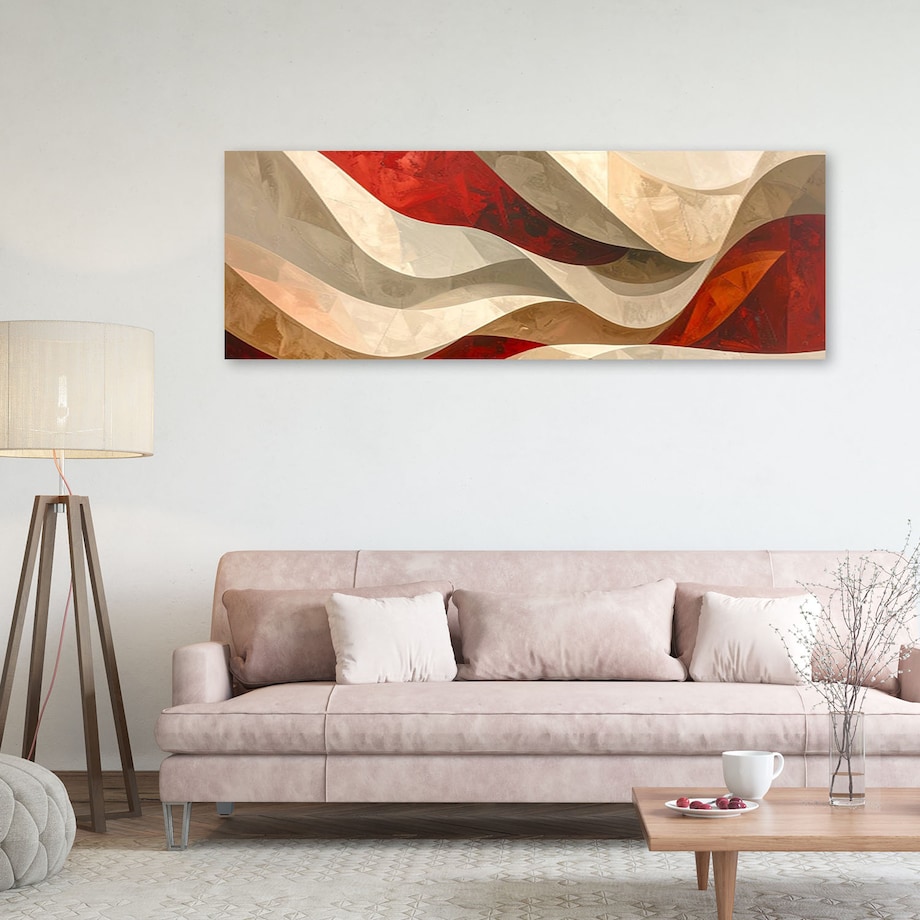 Obraz do salonu sypialni biura, Abstrakcyjne fale w ocieniach czerwieni i beżu