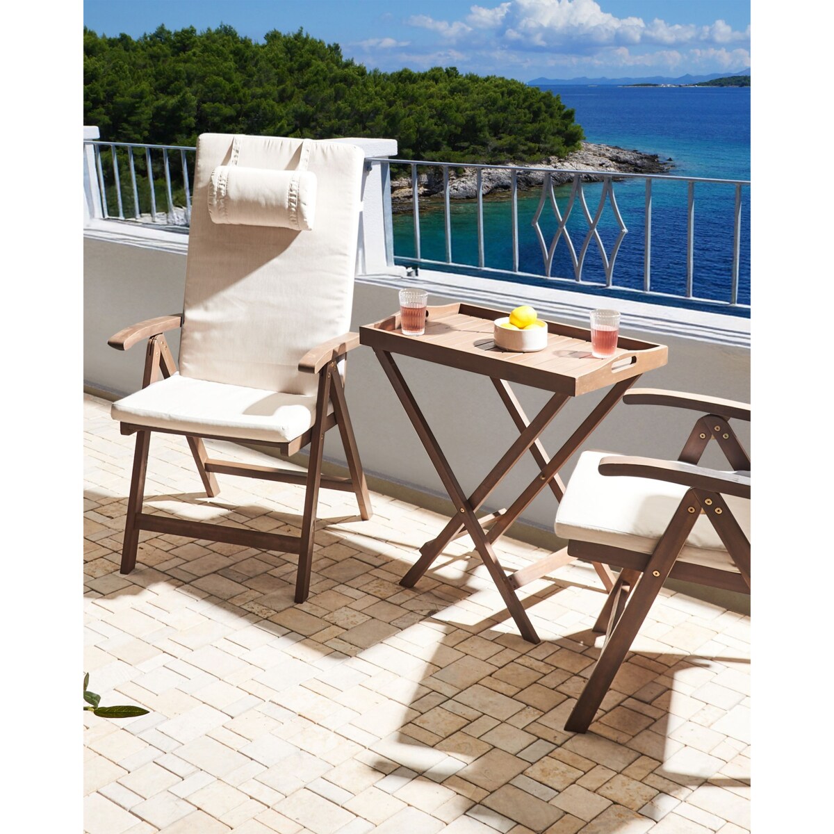 Zestaw 2 krzeseł ogrodowych z poduszkami AMANTEA PREMIUM Drewno akacjowe Jasnobeżowy