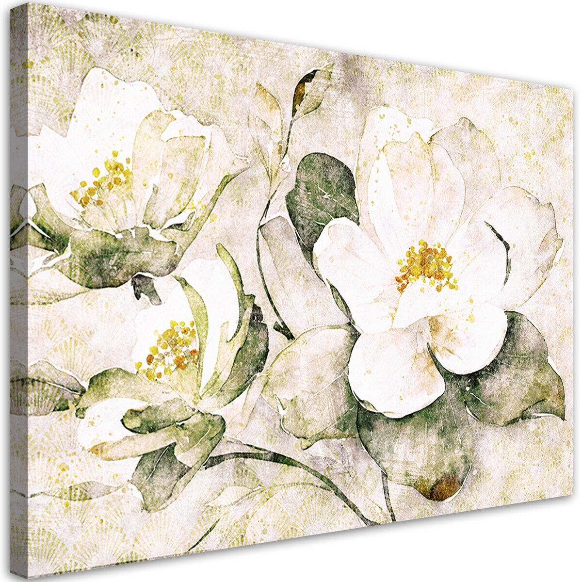 Nowoczesne obrazy do salonu sypialni Białe kwiaty zielone rośliny natura styl shabby chic 60x40