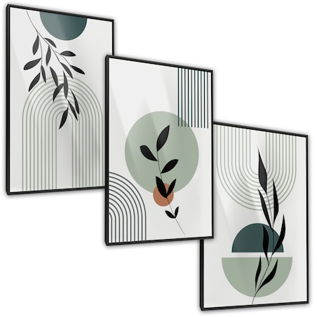ZESTAW 3X PLAKAT W RAMIE DO SALONU STYL BOHO ŁUKI LIŚCIE NATURA 60x80cm