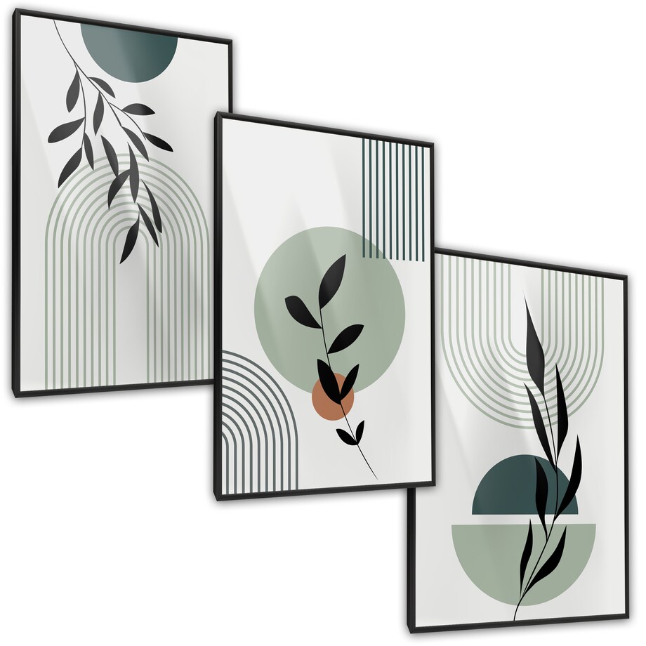 ZESTAW 3X PLAKAT W RAMIE DO SALONU STYL BOHO ŁUKI LIŚCIE NATURA 60x80cm