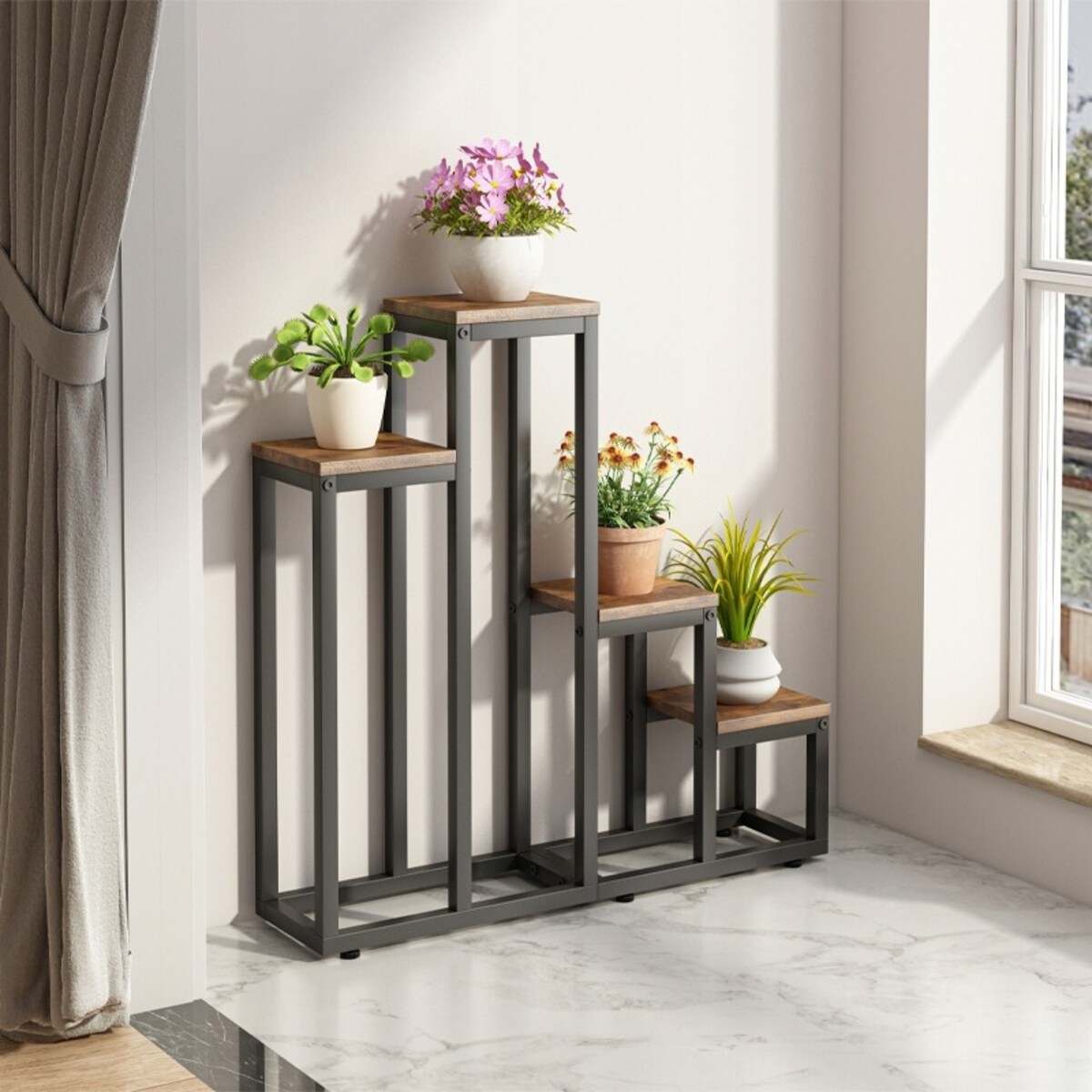 Kwietnik stojak rośliny kwiaty doniczki rustykalny regał 4 poziomowy loft