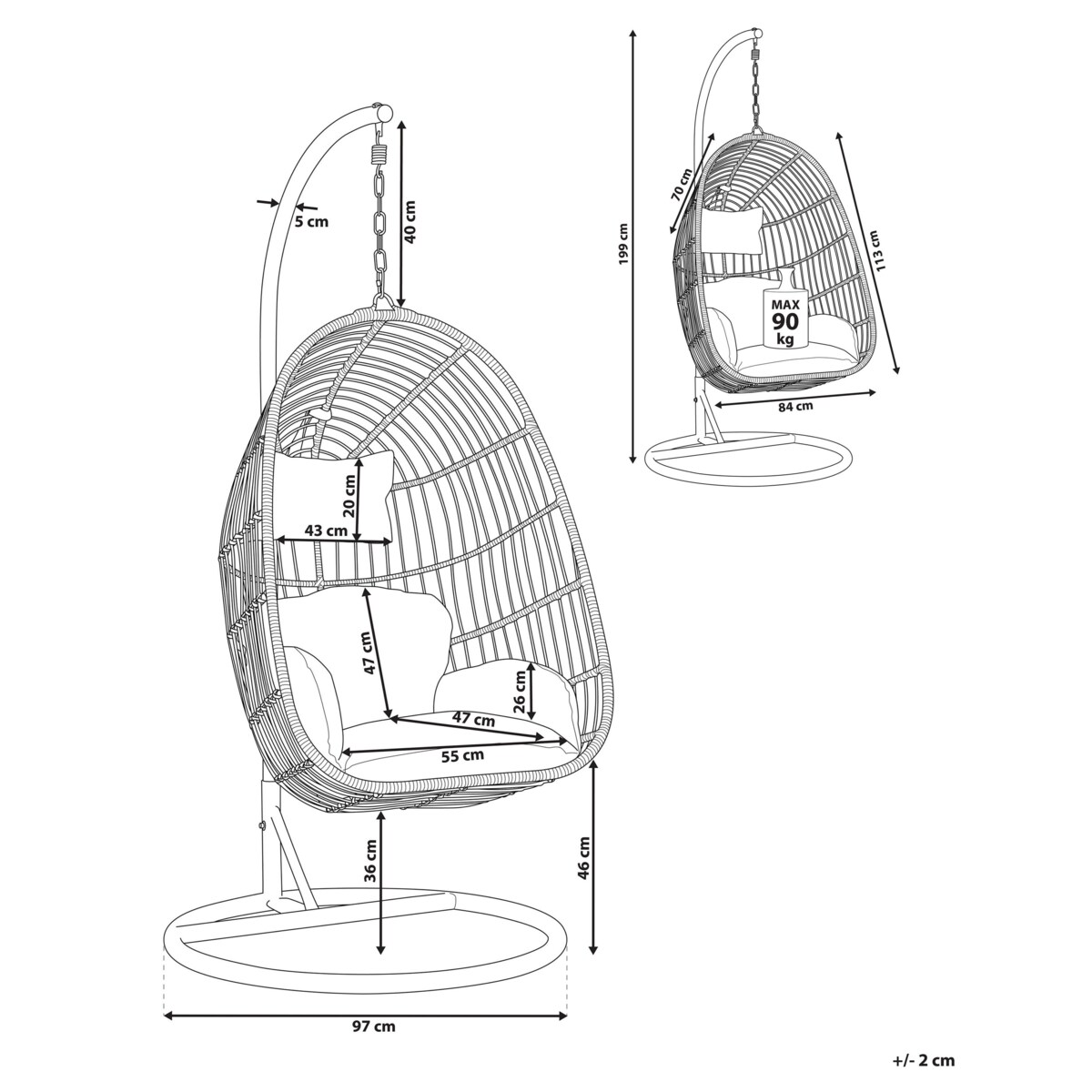 Fotel wiszący ze stojakiem CASOLI Technorattan Naturalny