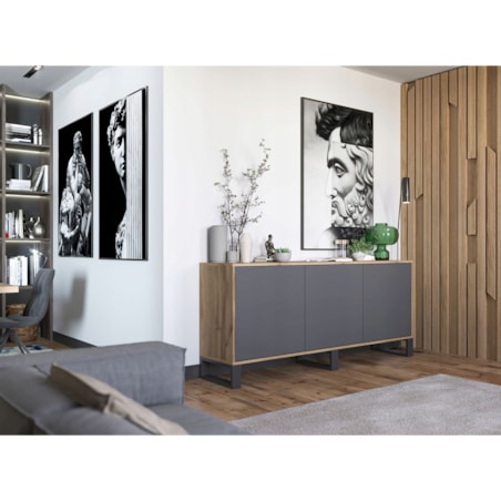 Komoda Loft Szafka RTV Industrialna Dąb Wotan Grafit MAT 168 cm