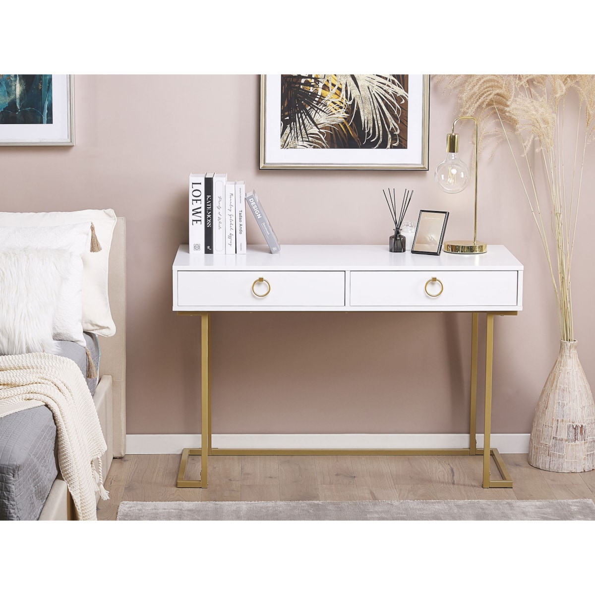 Konsola WESTPORT Biały/ złoty 115 cm 50 cm z szufladami