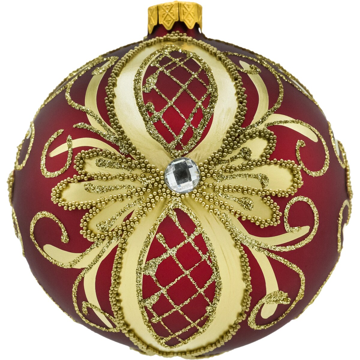 Bombka choinkowa ręcznie malowana: Bombka ekskluzywna czerwono-złota ze stojakiem