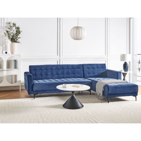 Sofa lewostronna rozkładana welurowa niebieska ABERDEEN