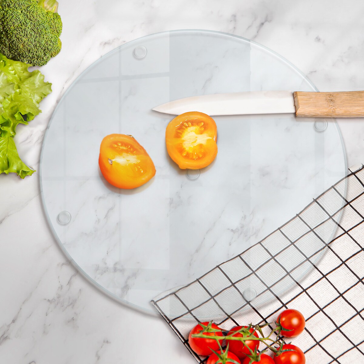 Okrągła deska do krojenia, szkło hartowane 30cm