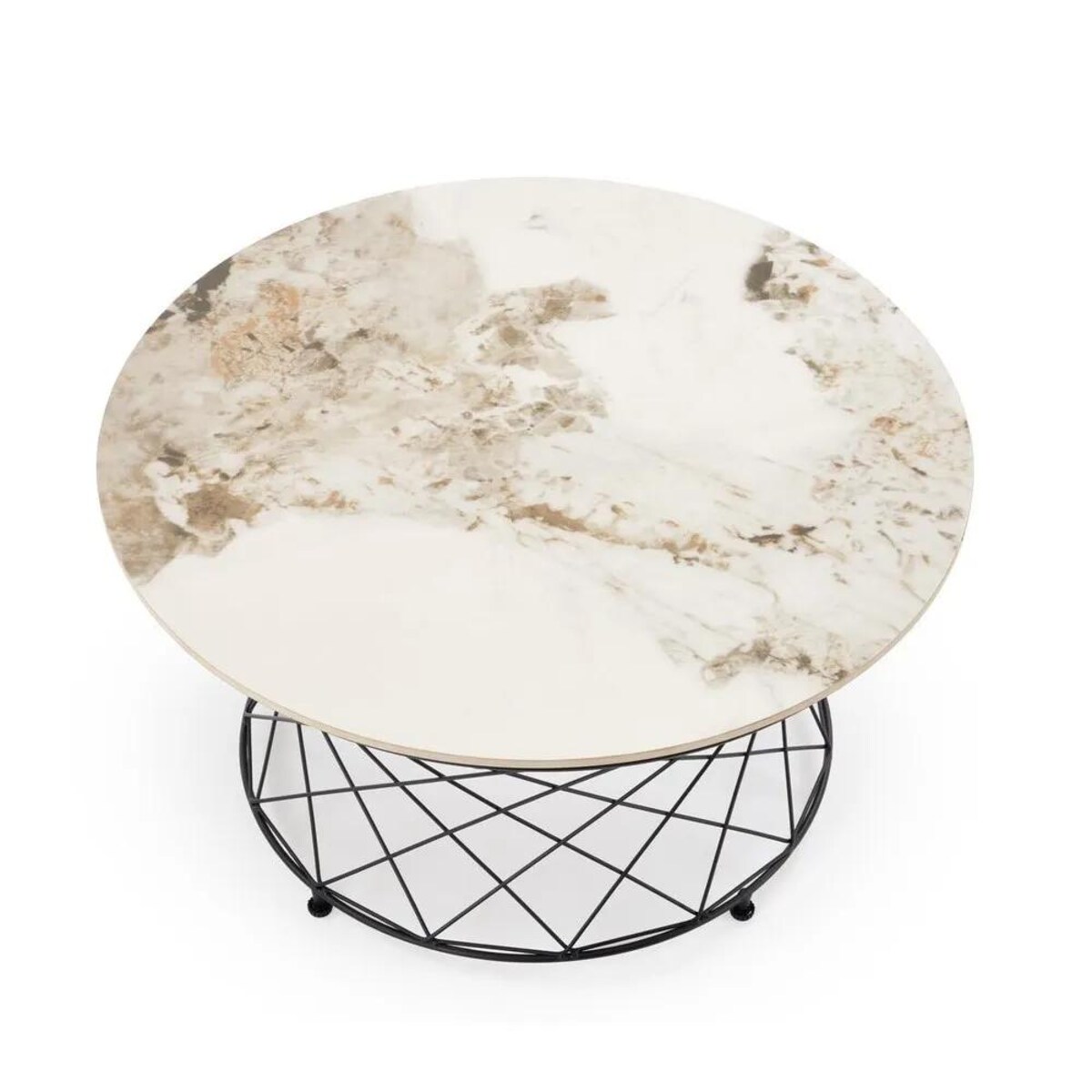 Stolik kawowy ALESSIA 80x80 beżowy marmur/czarny