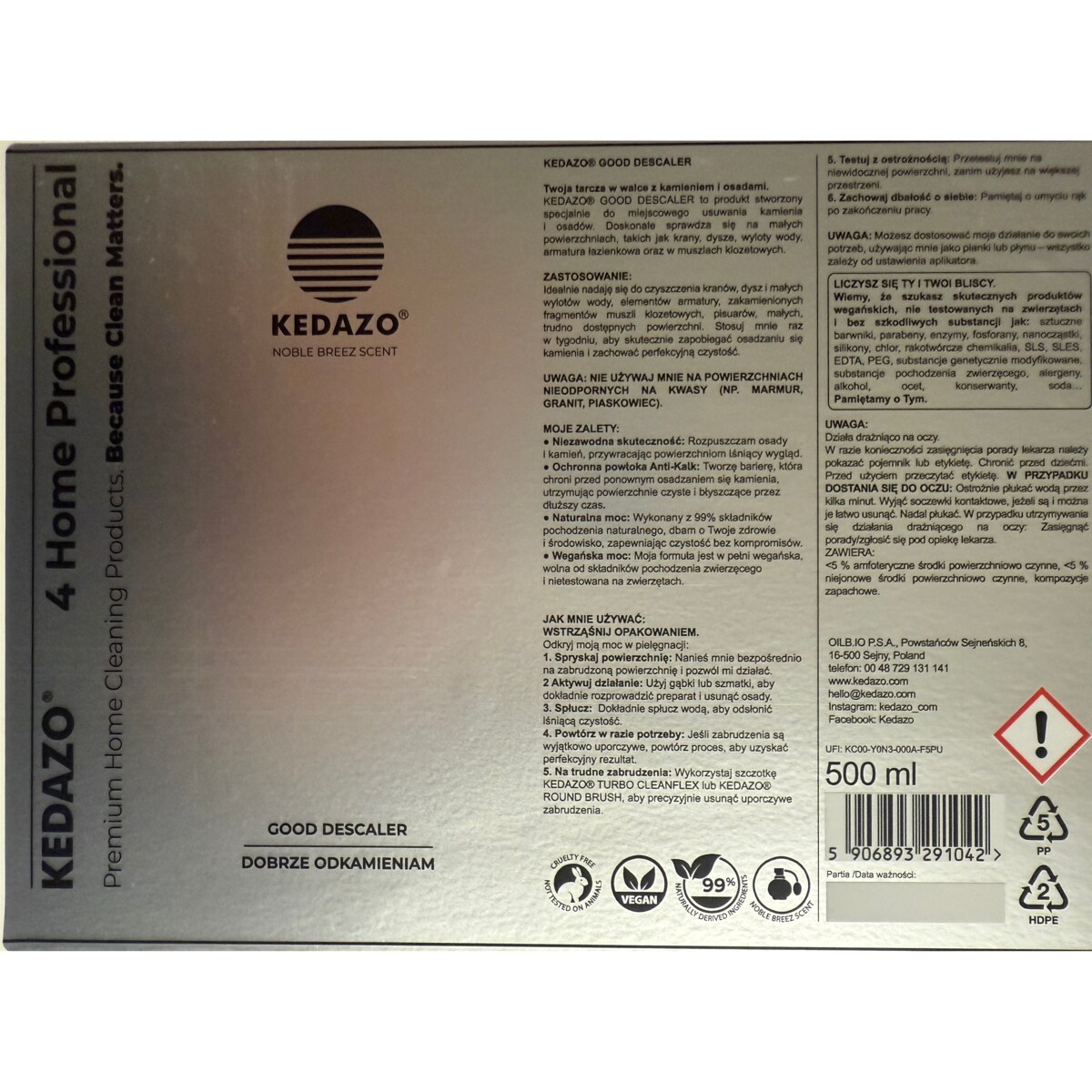 Odkamieniacz do kranów, pryszniców, dysz-KEDAZO Good Descaler — środek do odkamieniania | Blask bez kamienia