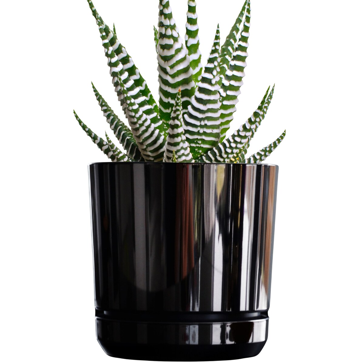 12 cm wzór CZARNY BŁYSZCZĄCY Doniczka z podstawką nowoczesna glamour efekt lustra black wysoki połysk metaliczna elegancka