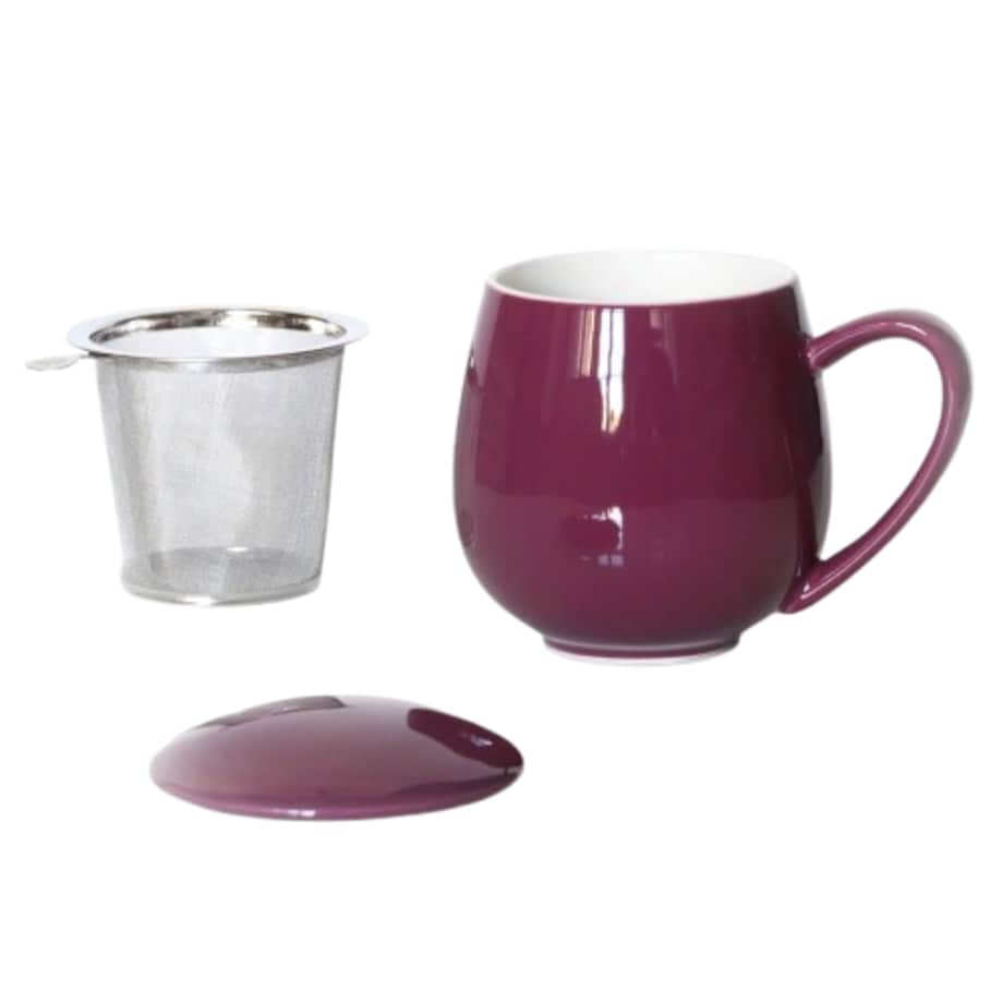 Kubek z zaparzaczem i pokrywką purpurowy - idealny zestaw do przygotowania herbaty, perfekcyjny podarunek prezent dla mamy, taty, babci, dziadka