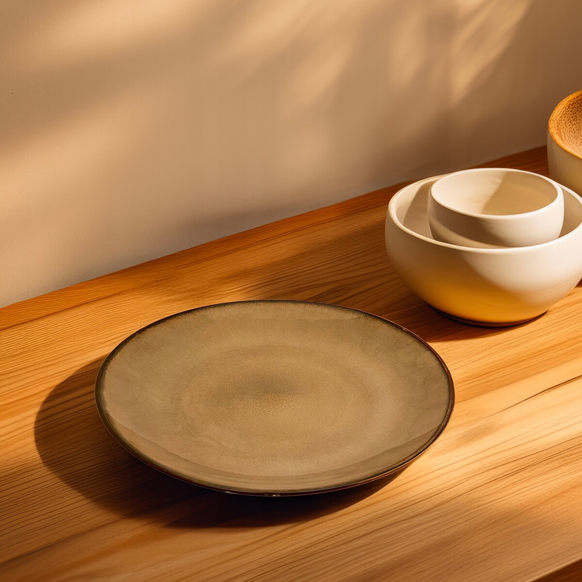 TALERZ OBIADOWY DUŻY 28CM CERAMICZNY BRĄZOWY NUGAT PŁYTKI PŁASKI NA SZTUKI