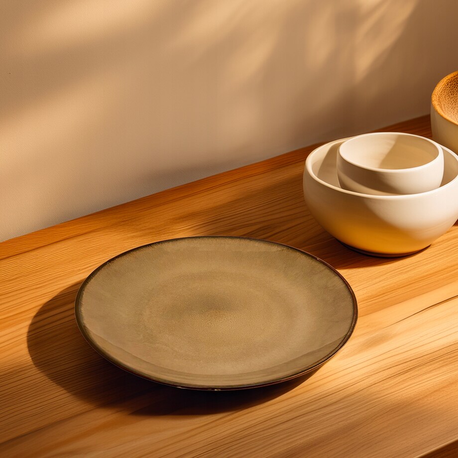 TALERZ OBIADOWY DUŻY 28CM CERAMICZNY BRĄZOWY NUGAT PŁYTKI PŁASKI NA SZTUKI