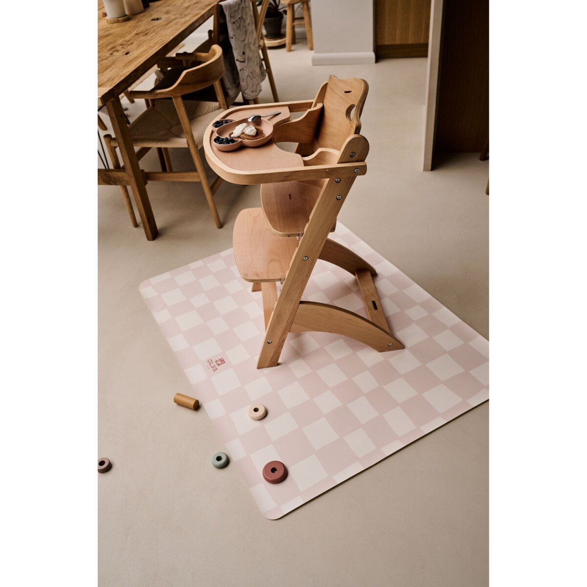 Mata Ochronna OLYA KIDS wzór CHESS PINK BEIGE 95x125cm