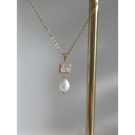 Złoty naszyjnik z perłą słodkowodną robiony RĘCZNIE elegancki BOHO glam