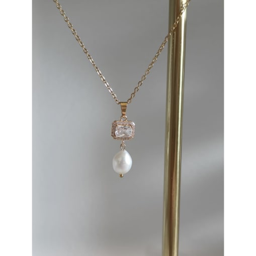 Złoty naszyjnik z perłą słodkowodną robiony RĘCZNIE elegancki BOHO glam