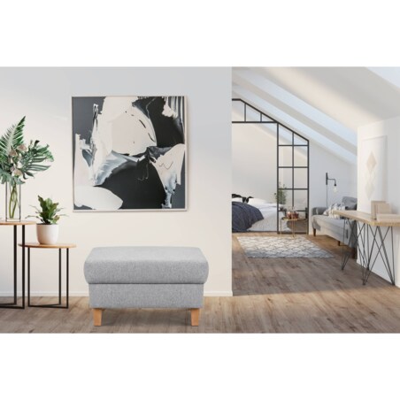 KONSIMO ERISO Szary składany stołek na drewnianych nogach otomana