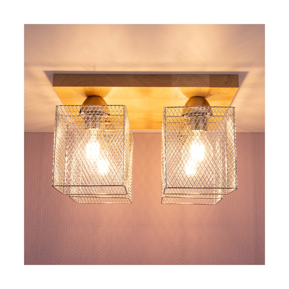 Drewniana Lampa Sufitowa BRITOP Lighting Norman 4xE27 Max.25W Naturalna Brzoza FSC z Akcentem Chromu, Polski Producent 1 szt.