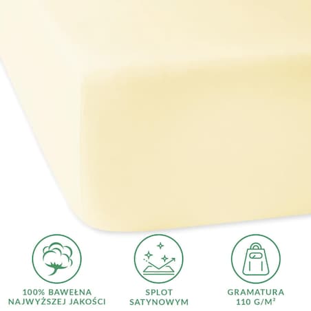 Prześcieradło satynowe z gumką kremowe 200 x 220 cm